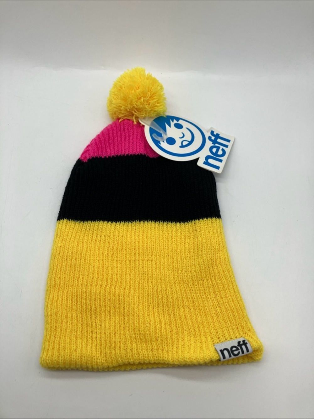 Neff Pom Beanie in Yellow, Black & Pink